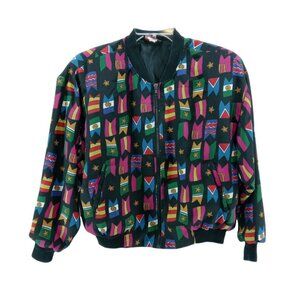 Vintage Notations Petite Women's Zip Up Bomber Jacket Windbreaker Size Medium